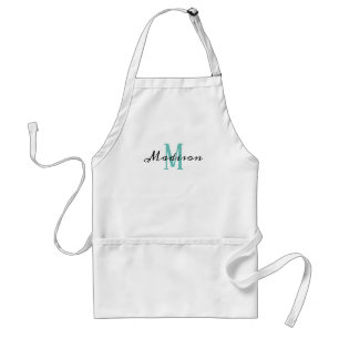 Monogram Aquamarin White Modern Script Name Womens Schürze