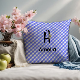Monogram Aquarell Blumen Gingham Kissen