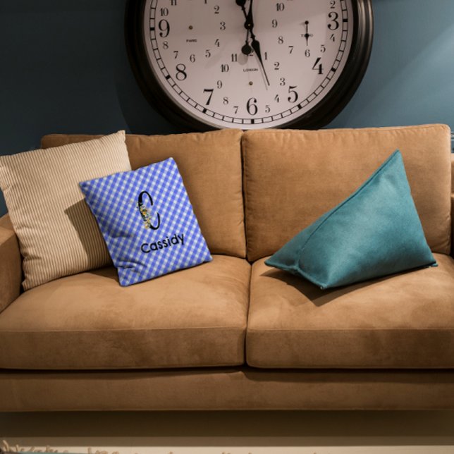 Monogram Aquarell Blumen Gingham Kissen (Von Creator hochgeladen)