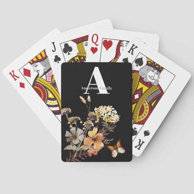 Monogram Aquarell Floral Wildblumen Spielkarten (Rückseite)