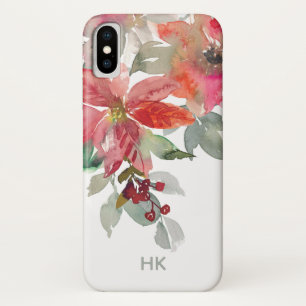 Monogram Aquarell Rote Poinsettia Blume Chic Case-Mate iPhone Hülle