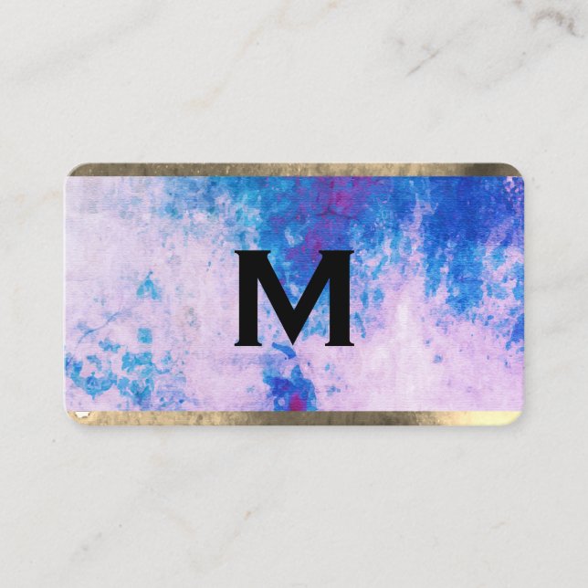 Monogram Aquarellblau Lila mit Trim Visitenkarte (Vorderseite)