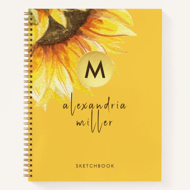 Monogram-Aquarellblume Orange Notizbuch (Vorderseite)