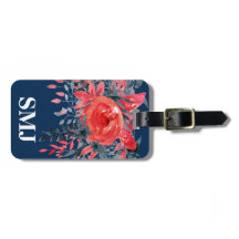 Monogram Aquarellfarbe Blumenblauer Denim / Rote R