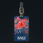 Monogram Aquarellfarbe Blumenblauer Denim / Rote R Gepäckanhänger<br><div class="desc">Gepäckanhänger mit floralblauen Denim- und rote Rose-Blume,  Monogramm-Initial/Name und Adressinformationen auf marinebasischem Hintergrund. Personalisieren Sie Ihre Monogramm-Initial(en)/Name,  Name und Adressinformationen mithilfe der einfachen Vorlagen. Schriftart,  Schriftart,  Schriftart und marineblaue Hintergrundfarbe sind anpassbar. Ideal für jeden Reisebeutel.</div>