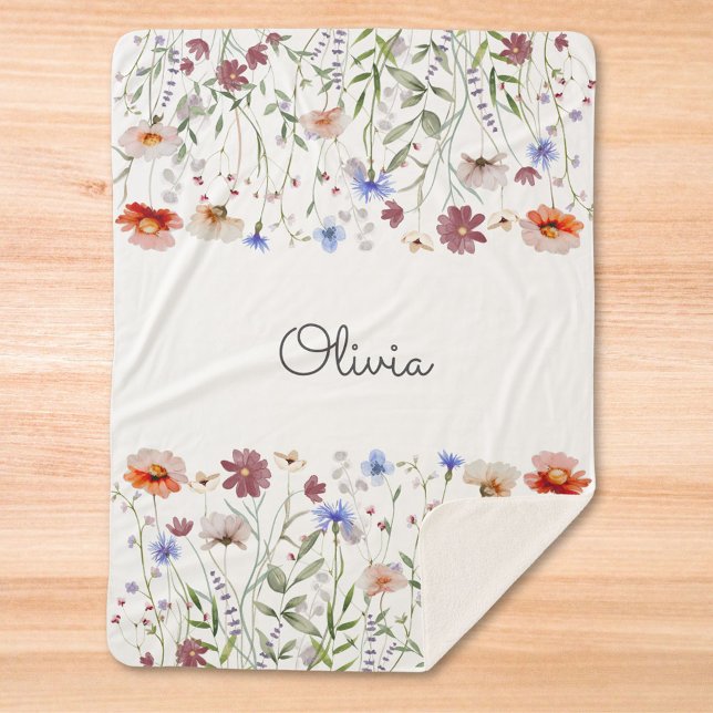 Monogram Aquarellfarbene Wildblume Meadow Sherpadecke (In situ)