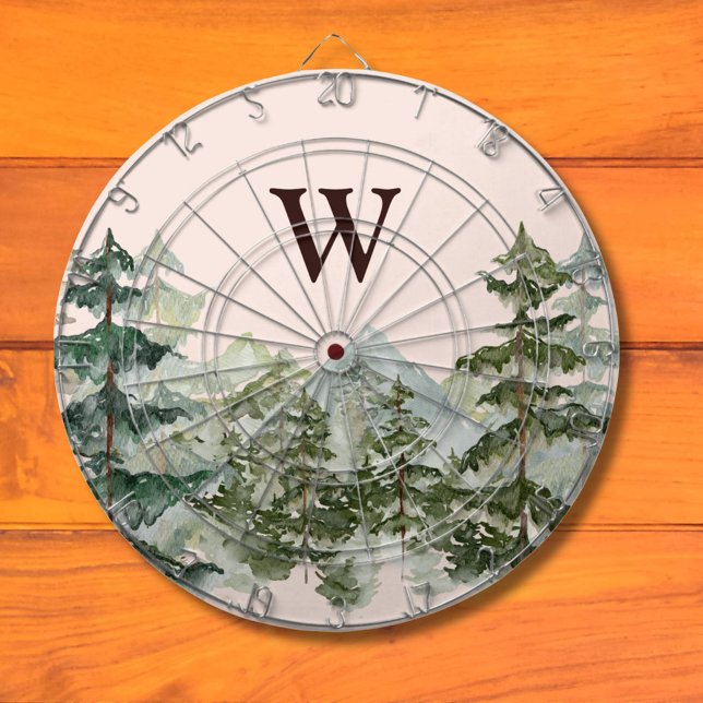 Monogram Aquarellkiefernwald & Mountain Rustikal Dartscheibe (In situ)