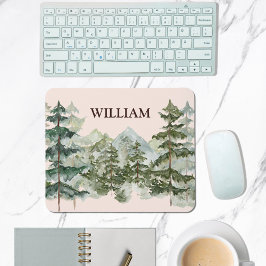 Monogram Aquarellkiefernwald & Mountain Rustikal Mousepad