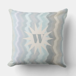 Monogram Aquarellstreifen aquamarin grau nautisch Kissen