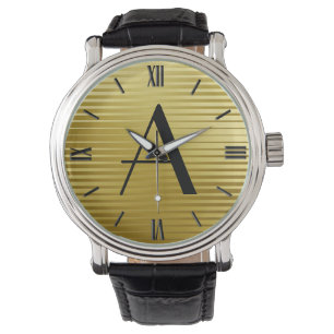 Monogram Art Deco Gold Satin Streifen Armbanduhr