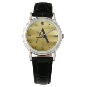 Monogram Art Deco Gold Satin Streifen Armbanduhr