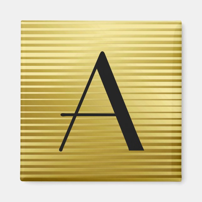 Monogram Art Deco Gold Satin Streifen Magnet (Vorne)