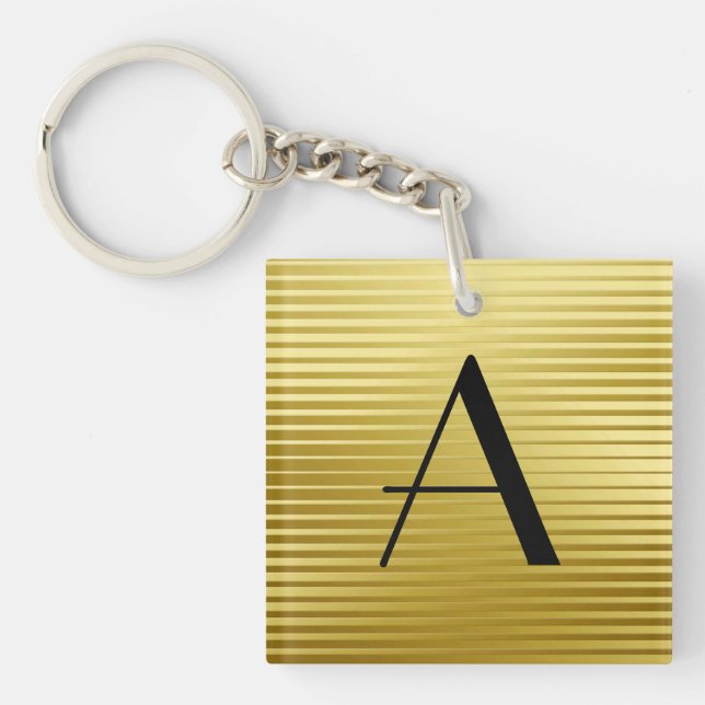 Monogram Art Deco Gold Satin Streifen Schlüsselanhänger (Vorderseite)