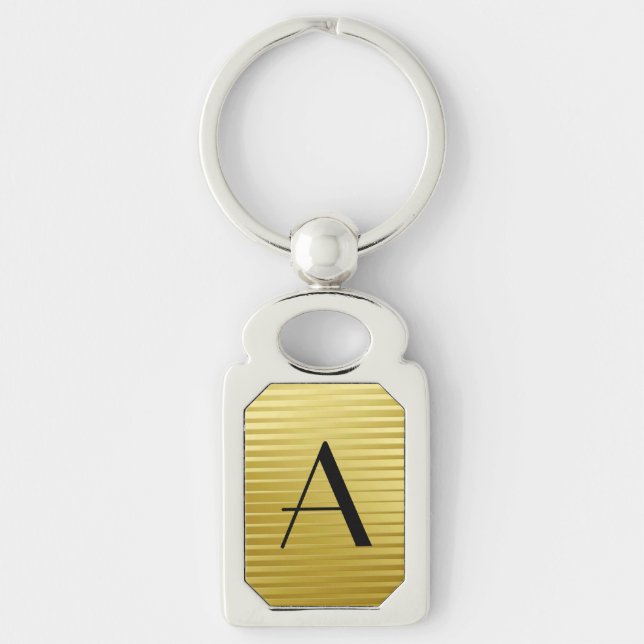 Monogram Art Deco Gold Satin Streifen Schlüsselanhänger (Vorderseite)