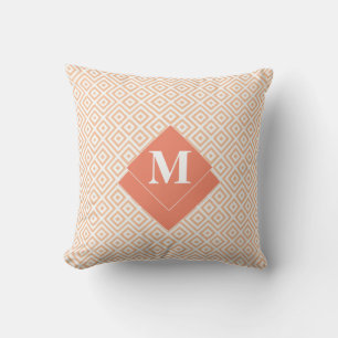 Monogram Art Deco Orange Geometrisches griechische Kissen