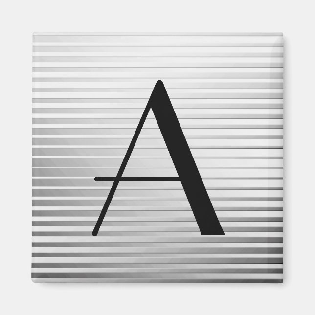 Monogram Art Deco Silver Satin Streifen Magnet (Vorne)