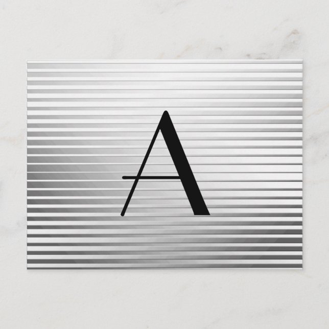 Monogram Art Deco Silver Satin Streifen Postkarte (Vorderseite)