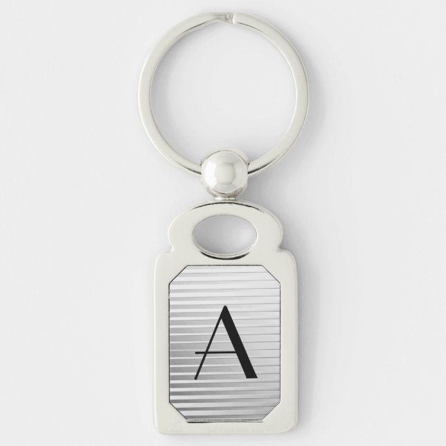 Monogram Art Deco Silver Satin Streifen Schlüsselanhänger (Vorderseite)