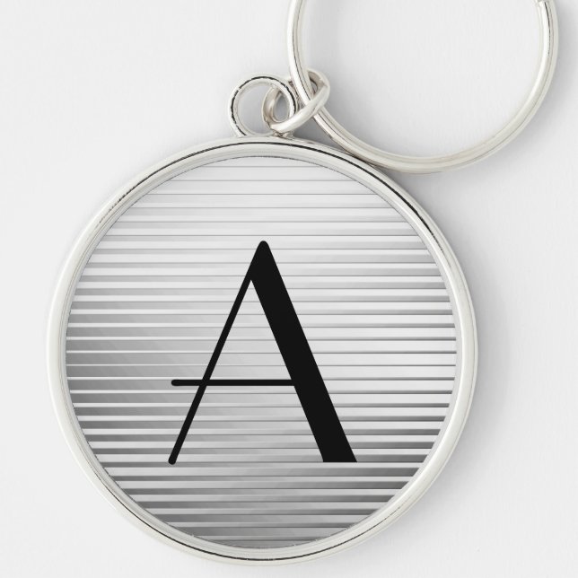 Monogram Art Deco Silver Satin Streifen Schlüsselanhänger (Vorne)