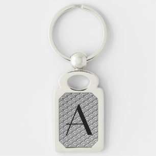 Monogram Art Deco Silver Wave Muster Schlüsselanhänger