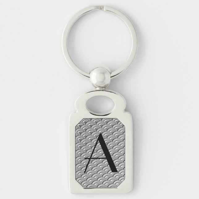 Monogram Art Deco Silver Wave Muster Schlüsselanhänger (Vorderseite)