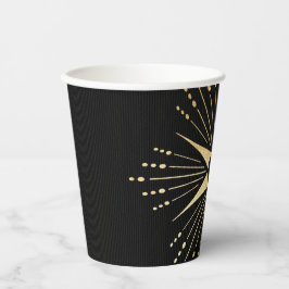 Monogram Art Deco Star Black and Gold Paper Cup Pappbecher
