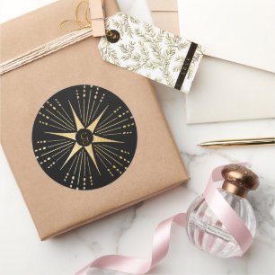 Monogram Art Deco Star Black and Gold Runder Aufkleber