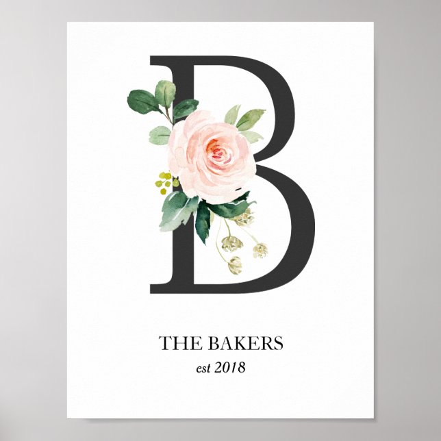 Monogram Art Print, Letter B, Wedding, Kinderzimme Poster (Vorne)