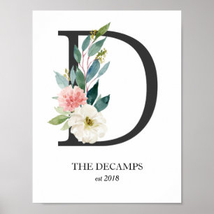 Monogram Art Print, Letter D, Wedding, Kinderzimme Poster