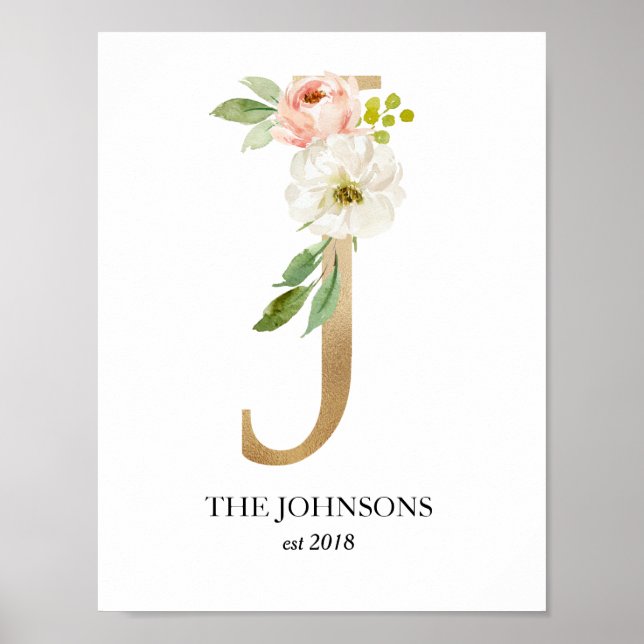 Monogram Art Print, Letter J, Wedding, Kinderzimme Poster (Vorne)