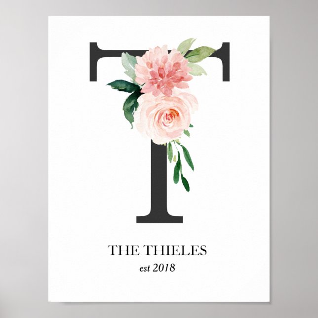 Monogram Art Print, Letter T, Wedding, Kinderzimme Poster (Vorne)
