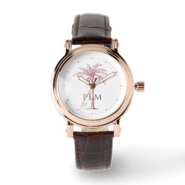 Monogram Artistic Tropical Rose Gold Palm Tree Armbanduhr