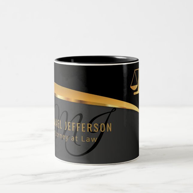 Monogram Attorney at Law - Black and Gold Zweifarbige Tasse (Mittel)