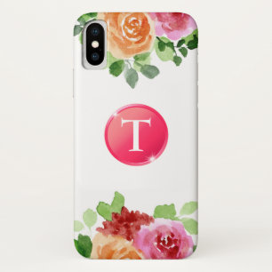 Monogram auf Watercolor Floral iPhone X Case