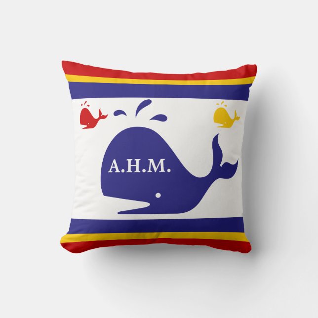 MONOGRAM auf weißen, gelben und roten Walen Kissen (Vorderseite)