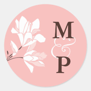 Monogram-Aufkleber für die Magnolia-Branche Runder Aufkleber
