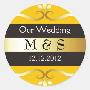 Monogram Aufkleber für Hochzeiten - Gelb & Gold