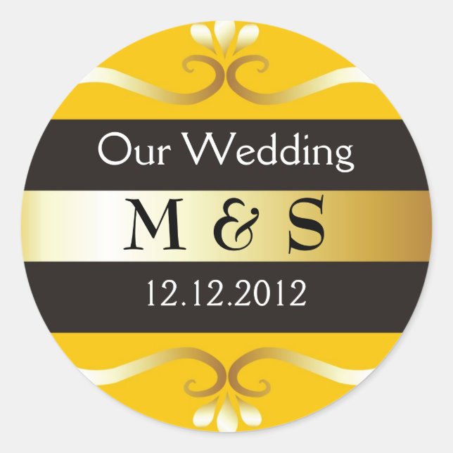Monogram Aufkleber für Hochzeiten - Gelb & Gold (Vorderseite)