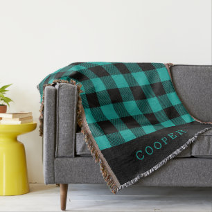 Monogram aus Aquamarinem Buffalo-Karo Decke