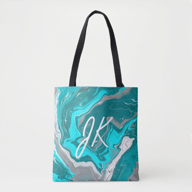 Monogram aus blauem, Aquamarinem und türkisfarbene Tasche (Vorderseite)
