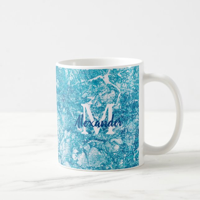 Monogram aus blauem und weißem Marmor Kaffeetasse (Rechts)