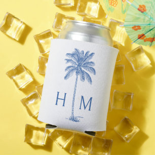 Monogram aus Blue und White Palm Palmetto Tree Dosenkühler