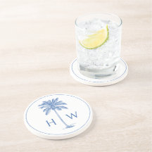 Monogram aus Blue und White Palm Palmetto Tree
