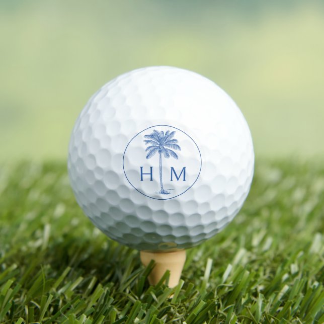 Monogram aus Blue und White Palm Palmetto Tree Golfball (Insitu T-Shirt)