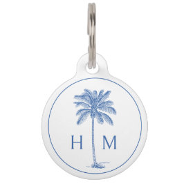 Monogram aus Blue und White Palm Palmetto Tree Haustiermarke