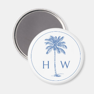 Monogram aus Blue und White Palm Palmetto Tree Magnet
