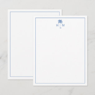 Monogram aus Blue und White Palm Palmetto Tree Mitteilungskarte