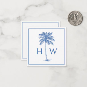 Monogram aus Blue und White Palm Palmetto Tree Mitteilungskarte