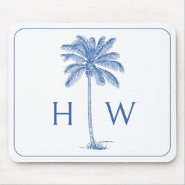 Monogram aus Blue und White Palm Palmetto Tree Mousepad