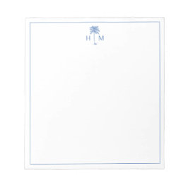 Monogram aus Blue und White Palm Palmetto Tree Notizblock